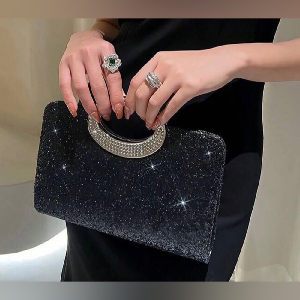 Black Glitter Evening Clutch Handbag